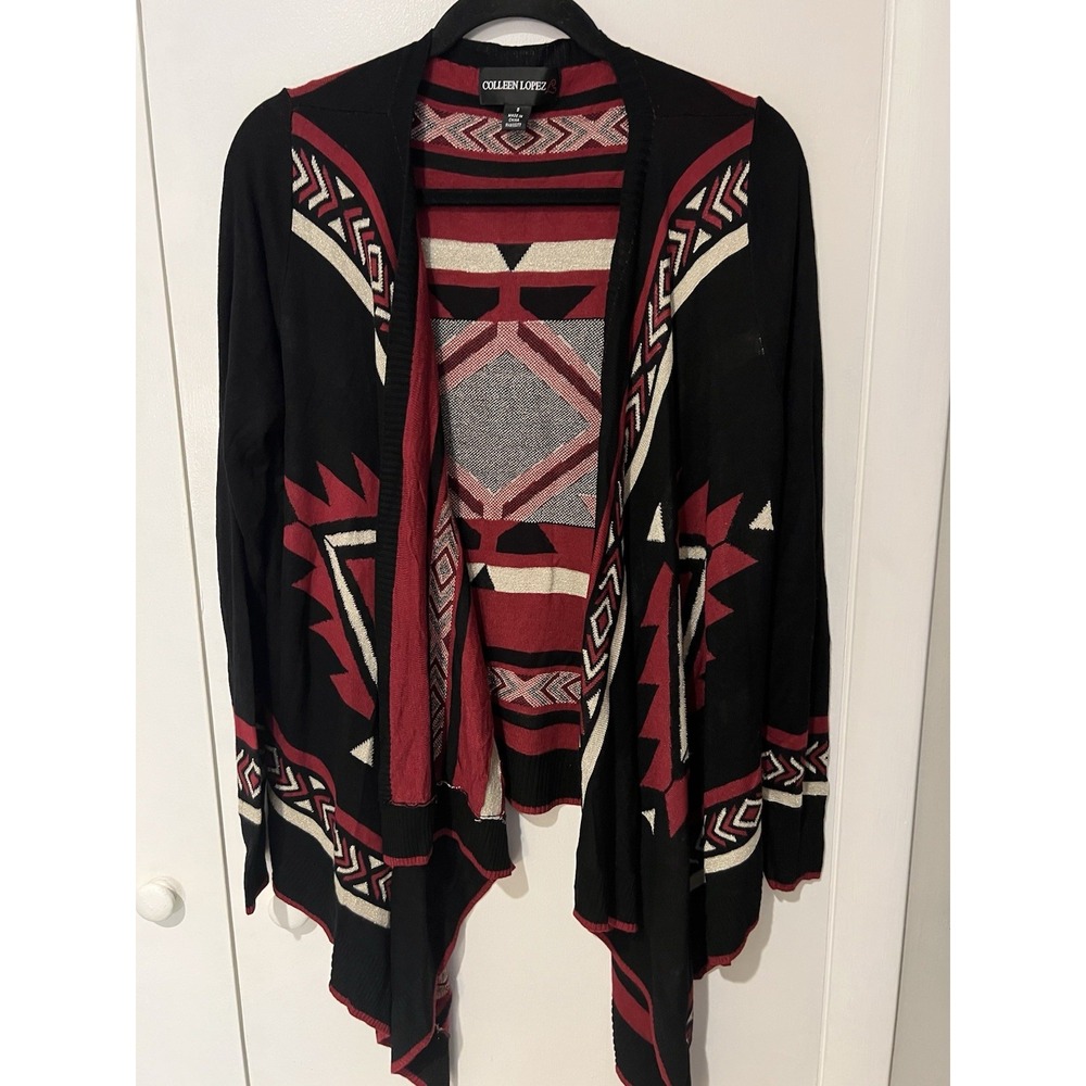 Colleen Lopez Open Cardigan Size Small Womens Red Aztec Design